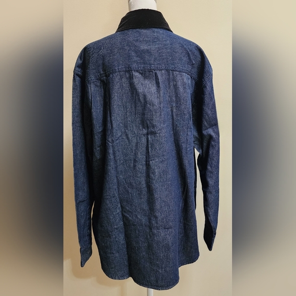 Denim Chambray Shirt with Reversible Removable Embroidered Velvet Collar Size L - Picture 10 of 12